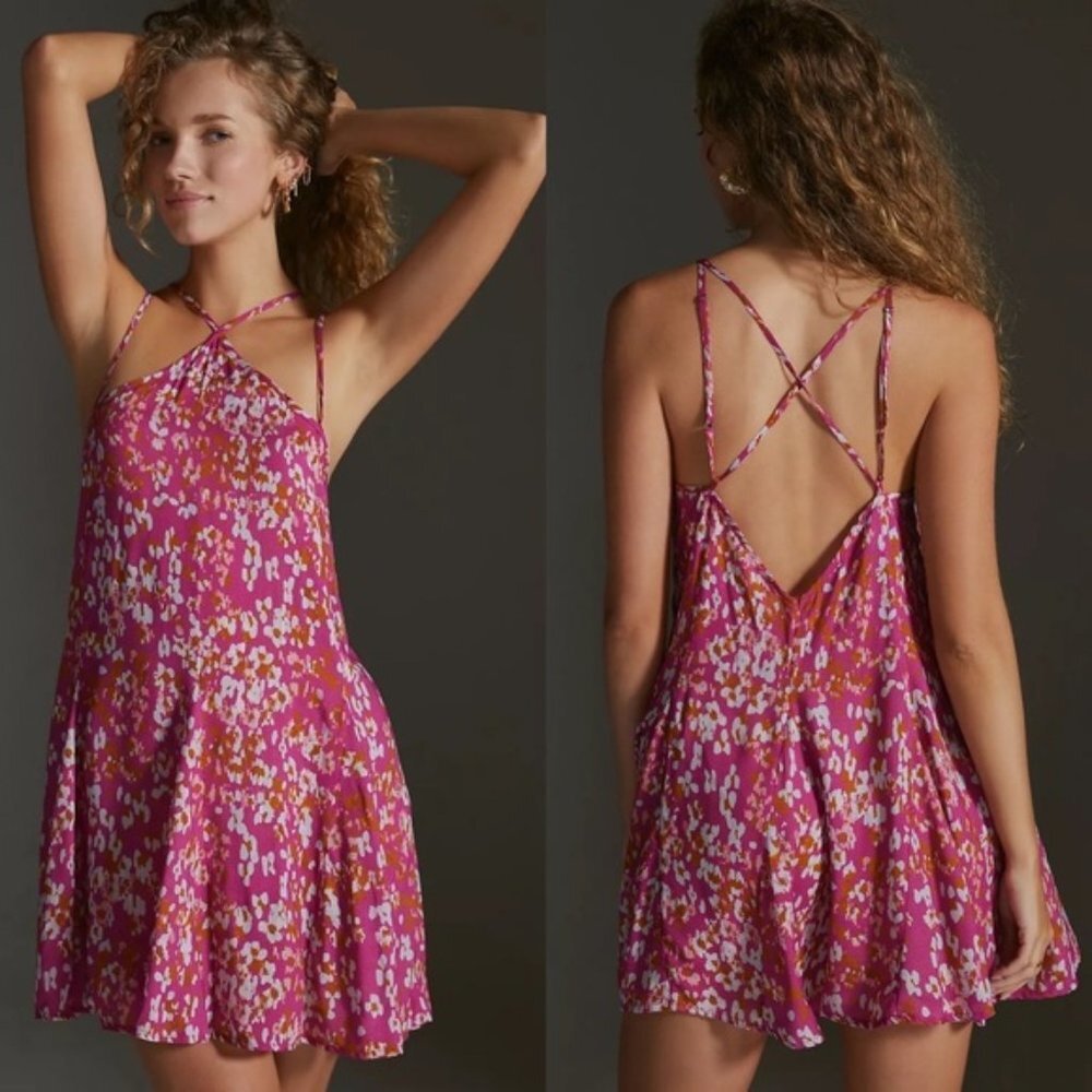 Anthropologie Pink and White Mini Dress